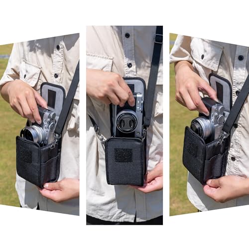 Compact Camera Case for Fuji X100VI X100V X-T30 II +13-33mm Lens Lumix L10 | Shoulder strap, Soft lining, for Sony A6400 A6100 +16-50mm, Nikon Z30 III+16-50mm Lens, Fits camera+lens ≤5.9x3.5x3.5". - color: Compact Camera Case Black