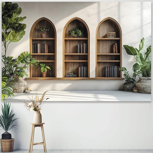 Fabric 6x4ft Living Room Backdrop Modern Office Interior Arched Cabinet Bookcase Wall Photoshoot Background for Zoom Meeting Video Conferencing Photo Background Props - color: B, size: 6x4ft(WxH)