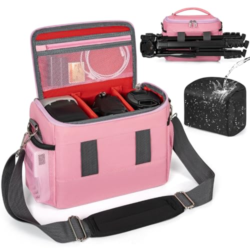 GMAK Camera Bag for Photographers, Anti-shock Camera Shoulder Bags with Water-resistant Rain Cover, Camera Case Compatible for DSLR/SLR/Mirrorless Cameras, 9'' × 4.7'' × 7.5'', Pink - color: Pink, size: Large