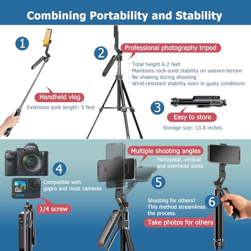 Auto Face Tracking Tripod Vlogging Kit for iPhone and Android Phone with Dual Lights/Dual Wireless Microphone/Multi-Function Remote,Expandable YouTube Starter Kit Content Creator Essentials