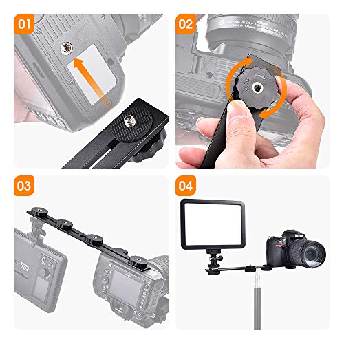 UTEBIT 11 inch Flash Bracket, Long Dual Camera Mount Flash Bracket Extension Bar with 1/4“ Hot Shoe, Straight Flash Brackets 1/4- 3/8 Thread Hole Tripod Mount for Camera/LED Light/Microphone - size: 11 inch Flash Bracket (Metal)