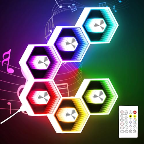 6 Pack Hexagon Lights Wall RGBW Panel - Hexagonal Led Lights Room Decor Wall Lights，with Smart APP Music Sync Honeycomb Shape Panels Hexagon for Gaming Lights Bedroom Children Decor - color: RGB-6pcs