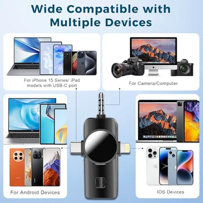 Mini Microphone for iPhone Android, 3 Wireless Lavalier Microphones | USB-C Lightning 3.5mm receiver, plug and play noise reduction mic for camera, TikTok, YouTube, vlog and interviews
