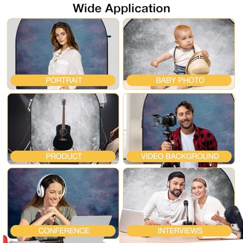 Kate Collapsible Backdrop for Photography Flower Blue and Grey Portable Photo Backdrops Pop Up Background for Portrait, Live Streaming, 5x6.5ft
