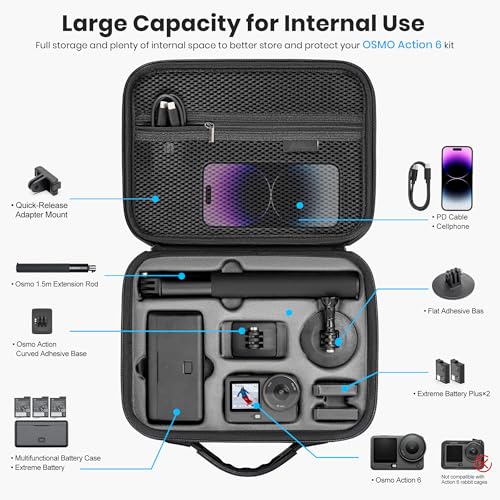 STARTRC Protective Carrying Case for DJI Osmo Action 6 Enhanced Combo(No for Cage), Portable Well-Organized Bag for Travel/Hiking/Cycling/Blogger, Splash-proof, Shockproof