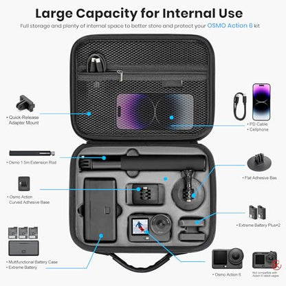 STARTRC Protective Carrying Case for DJI Osmo Action 6 Enhanced Combo(No for Cage), Portable Well-Organized Bag for Travel/Hiking/Cycling/Blogger, Splash-proof, Shockproof