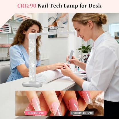 iVict Nail Desk Lamp, 34" Nails Tech Light with Phone Stand, 0-100% Adjustable Brightness, 3000K-6000K Color Temperature Led Desk lamp for Nail, Tattoos, Eyebrows, Beauty(Diamond, Large) - style: Diamond Nails Tech Light