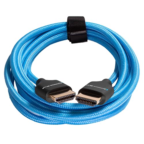 KONDOR BLUE | 7' Full HDMI 2.0 Straight Braided Cable | Type A Male to Male, 4K 60Hz 18Gbps, HDR, 3D, Reinforced | for On-Camera Monitors & Recorders | Blue - size: 7 Ft