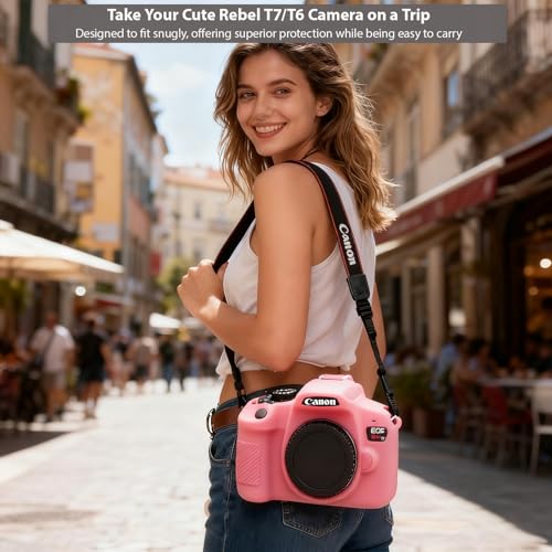 Case for Canon EOS Rebel T7 Rebel T6 Camera, Soft Silicone Rubber Protective Camera Case Cover Accessories, Lightweight, Anti-Scratch with Button Marking for EOS Rebel T7 T6 (Pink) - color: Pink
