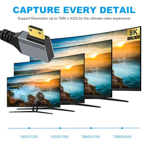 Cable Mini HDMI 2.1 Male to HDMI Male 8K 60hz Stretch Coiled Cable Left Angled 90 Degree for HDTV Computer Laptop Monitor - style: Mini HDMI Left Angled