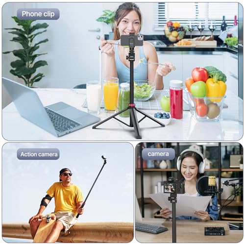 ULANZI 81" Tall Tripod for Camera&Phone, Extendable Aluminum Light Stand, Adjustable Travel Tripod with 1/4" Screw&Phone Clamp, 360° Ball Head, for Camera Video Light, for Vlog/Livestream/Ring Light