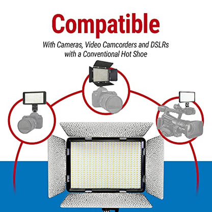 Vidpro LED-530 Photo and Video Light Kit - On Camera Panel LED Light - Adjustable and Dimmable 3200K-5600K Variable Color Light Fits Cameras w/Hot Shoe Includes Rechargeable Battery Diffuser - size: LED-530