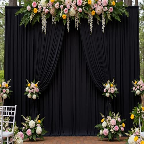 10ft x 15ft Black Backdrop Curtain for Wedding Party 2 Panels 5x15ft Wrinkle Free Silky Polyester Backdrop Drapes Fabric for Birthday Baby Shower Graduation Photography Stage Background Decorations - color: Black, size: 10ft x 15ft (W5' x H15', 2panels)