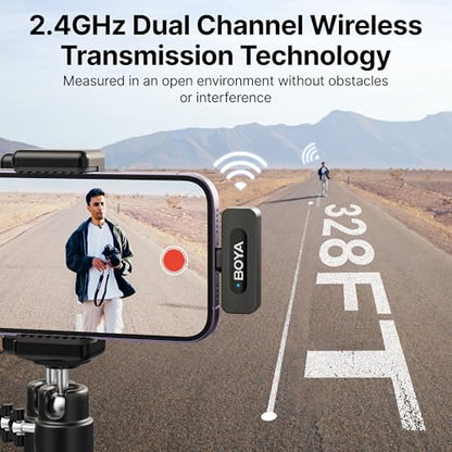 BOYA BY-V1 Wireless Microphones for iPhone iPad with MFi Certified Lightning Port, 328ft Range, 9H Battery Life, Noise Reduction Mini Mic Clip on Lapel Microphone Wireless for Video Recroding - size: 1TX+Lightning RX