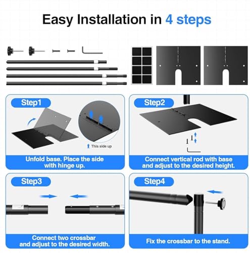 EMART Heavy Duty Backdrop Stand, 8.5x10Ft Adjustable Pipe and Drape kit with 9.26 LBS Steel Flat Base, Sturdy Metal Diy Photo Background Frame for Parties, Events, Wedding, Photography - Black - color: Black, size: 8.5x10FT