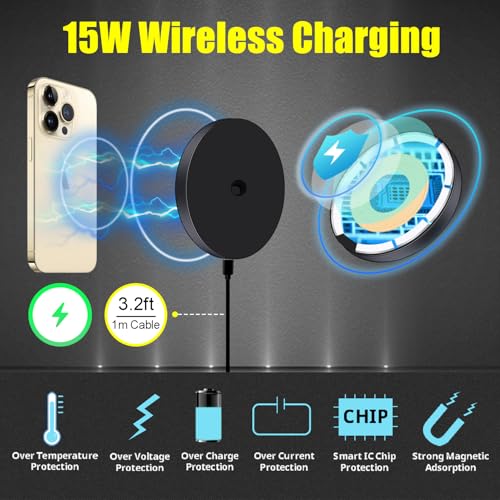 HA-W08 Magnetic Selfie Stick Wireless Charging Tripod Magnetic Wireless Charging Mount Desktop Smartphone Extension Tripod Magnetic Holder w Magic Arm compatibel for iPhone 15/14/13/12