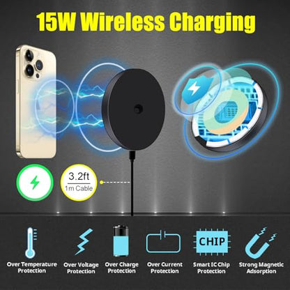 HA-W08 Magnetic Selfie Stick Wireless Charging Tripod Magnetic Wireless Charging Mount Desktop Smartphone Extension Tripod Magnetic Holder w Magic Arm compatibel for iPhone 15/14/13/12