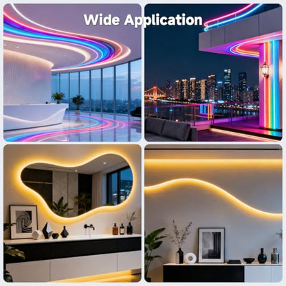 BTF-LIGHTING Silicone LED Channel System 16.4Ft for ≤20mm Width LED Strip | Flexible LED Neon Rope Channel Diffuser, Spotless Milky White Cover for Kitchen Cabinet, Rooms, and Patio(No LED Strip) - size: 16.4FT, style: 25X20mm