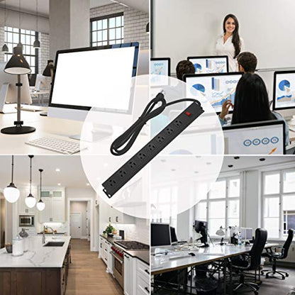 HHOSET Heavy Duty Long 8 Outlets, 14AWG Extension Cord, Black, 3FT, 1 | Metal, Wall Mountable Power Strips with Surge Protection, Switch, Office Under Desk Accessories, Wide Spaced - size: 3ft