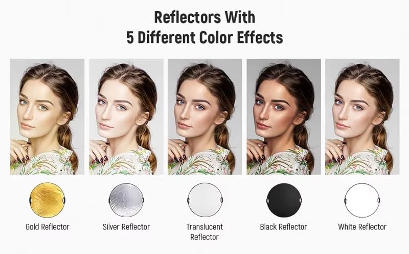 REFLEX CAMERA 5-in-1 Photography Reflector Kit 35"x47" Rectangular | Translucent, Silver, Gold, White, Black | Dual Handle Collapsible Light Reflector with Carrying Case (90x120cm/35x47) - size: 90x120cm/35x47"