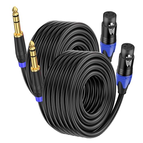 (25 FT 2 Pack) XLR to 1/4 TRS Balanced Adapter Cable, XLR Female to 1/4 Inch(6.35mm) Balanced Microphone Cable forMic, Speaker, Mixer, Amplifier - Studio, Live Performance, Stage, Recording - color: 25 FT
