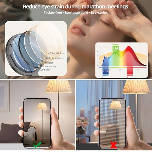 Computer Video Conference Lighting for Zoom: 6in Dimmable 3200K-6500K Ring Light with Monitor Clip & Desk Tripod - Professional Eye-Caring Webcam Light for Home Office Teams Video Calls & Streaming