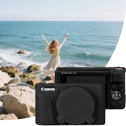 Camera Case for Canon PowerShot SX740/ SX730 Digital Camera,SX740 HS Case, Soft Silicone Protective Case Removable Lens Cover,Comes with 2 Screen Protectors and 1 Wrist Strap. (Black) - color: Black