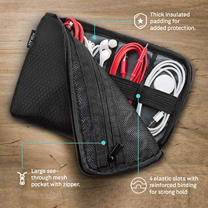 UT Wire Pocket Travel Lightweight Organizer Case with Zipper for Charger, Cable, Power Bank, Flash Memory Accessories Holder in Black 1-Pack - size: 1 Pack