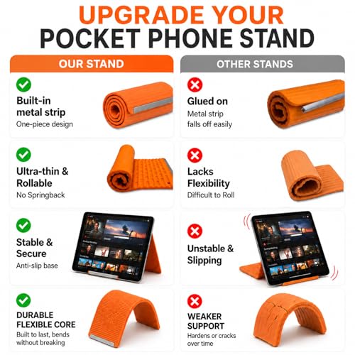 Airplane Phone Holder, Portable Foldable Silicone Aluminum Phone Holder,Textured Non-Slip Surface Flexible Silicone Tablet Stand 0.12" Ultra-Thin Desktop Mount for Home Office Travel Treadmill - color: A-Orange-1PCS