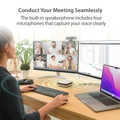 j5create USB-C Dual 4K Speakerphone Dock Pro, Dual 4K HDMI Audio Dock for Video Conference, USB-A x 2, USB-C, Gigabit ethernet, Pass-Through Charging - Works with Teams, Zoom (JCDS337)