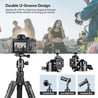 TONYBOO Low Profile Ball Head, All Metal CNC Precision Machined Tripod Head with Arca Swiss Quick Release Plate, 360° Panoramic Scale, Double U-Groove Panoramic Head for DSLR Camera, Load up to 22lbs