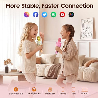 BONAOK Wireless Bluetooth Karaoke Microphone,3-in-1 Portable Handheld Karaoke Mic Speaker Machine Home Party Birthday for All Smartphones Q37 (P-Ink) - color: Pink