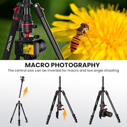 MACTREM 67" Travel Tripod - 360° Ball Head for Cameras | Aluminum alloy, 67" height, 360° ball head, lightweight, for DSLR/mirrorless, smartphone, iPad, binoculars - size: 68 inch