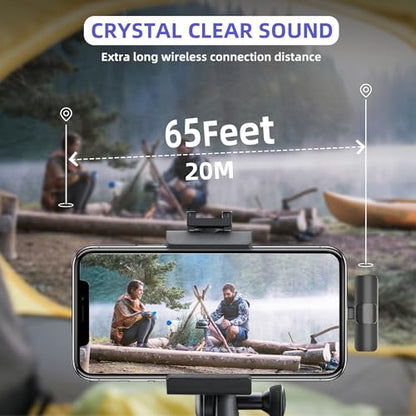 Wireless Lavalier Microphone for iPhone, iPad - mini Microphone Bluetooth Lapel Mic for Video Recording Tiny Clip on Phone Mic for Podcast Camera Vlogging YouTube Tiktok - style: Black Wireless Lavalier Microphone