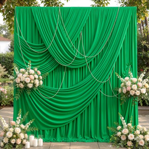 10ftx12ft Wrinkle Free Green Backdrop Curtain Photo Backdrop Drapes | 2 Panels 5×12ft Height Green Silky Polyester Fabric Back Drop Cloth for Wedding Party Birthday Photography Background Drape - color: Green, size: (W)5ft x (H)12ft (2 Panel)