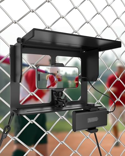 Stouchi Game Changer Mounting Kit, Fence Mount with Adjustable Sun Shade Power Bank Clip, Stable No-Shake Recording Kit for iPhone, Samsung, GoPro, Mevo Start for Baseball Softball Tennis - color: Black