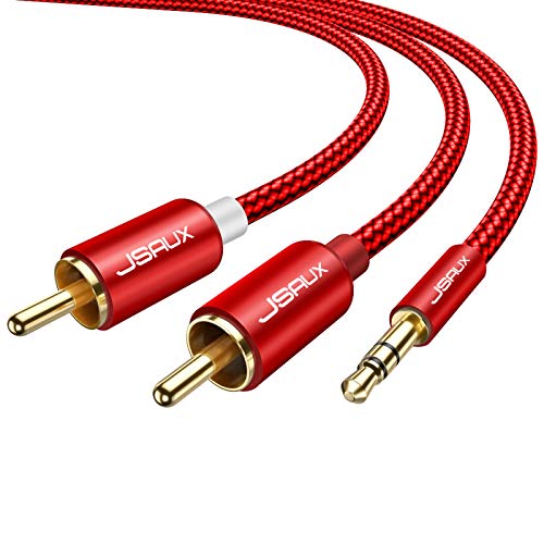 JSAUX 6.6ft/2M Aux to RCA Headphone Male to Male Jack Adapter Nylon Braided 1/8 to RCA Audio Y Cord for Smartphones, MP3, Tablets, Speakers, HDTV - Red - color: Red, size: 6.6ft
