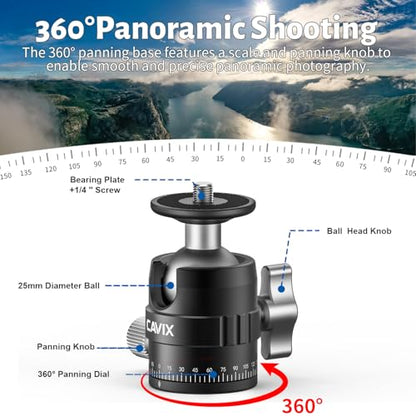 CAVIX 25mm Mini Ball Head 360° Panoramic Tripod Head Small Ball Head with 1/4" Quick Release Plate, for DSLR/Mirrorless Camera, Compatible with Tripods, Monopods and Sliders, Max Load 11lb/5kg - color: HB03A