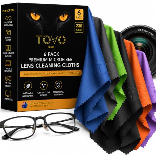 Microfiber Cleaning Cloth – 6 Pack, 230 GSM Ultra Soft Lens Cloth for Glasses, Camera & Screens, Streak-Free, Lint-Free, Scratch-Safe (6x7 Inch) - color: Black, Dark Gray, Navy Blue, Green, Orange, Purple, size: 15x18 cm (6x7 Inch)