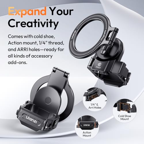 ULANZI PM01 Magnetic Mount Stand Compatible with DJI OSMO Pocket 3/4/4P | Aluminium Expansion Camera Holder with Cold Shoe and 1/4'' Mount,181/270/360° Adjustment Magnetic Adapter Xtra Accessories