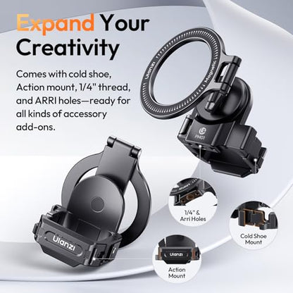 ULANZI PM01 Magnetic Mount Stand Compatible with DJI OSMO Pocket 3/4/4P | Aluminium Expansion Camera Holder with Cold Shoe and 1/4'' Mount,181/270/360° Adjustment Magnetic Adapter Xtra Accessories
