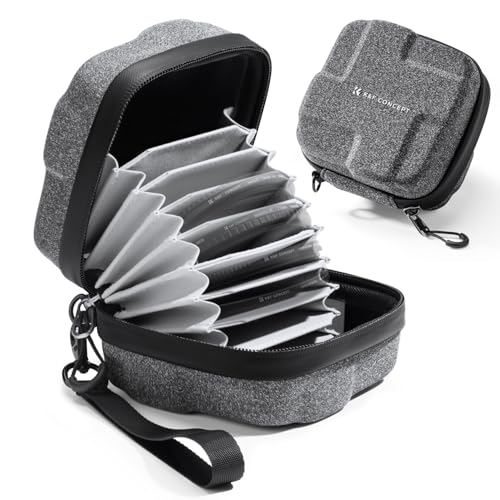 K&F CONCEPT 10 in 1 Lens Filter Case, Hard Shell Camera Filter Pouch Up to 82mm with Hand Strap, Waterproof Camera Lens Filter Storage Wallet for ND UV CPL Filter Pouch - size: 10-Pockets Up to 82mm