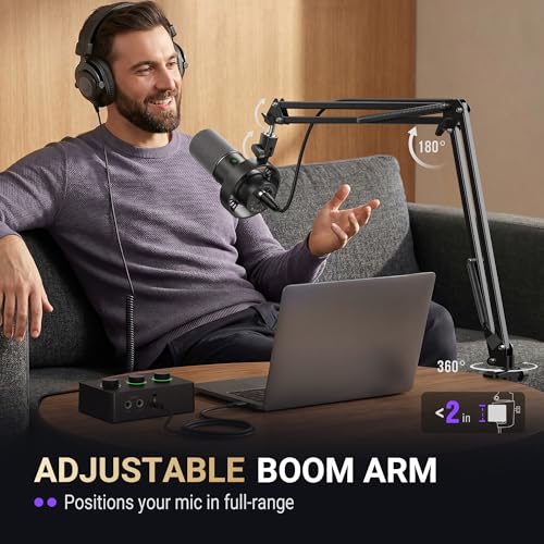 FIFINE K688 Podcast Microphone Kit, USB/XLR Dynamic Microphone with Boom Arm for PC/XLR Mixer, Gaming Mic with Mute Button, Headphone Jack for Vocal, Voice-Over, Streaming, Music Recording -K688CT - size: K688CT Black