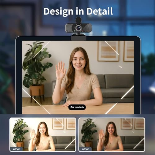 2K Webcam PC Webcam with Microphone and Physical Privacy Cover, Noise-Canceling Microphone, Auto Light Correction, Wide Angle, Plug and Play for Conferences/Online Classes/Live Streaming/Zoom/Teams - style: 2K