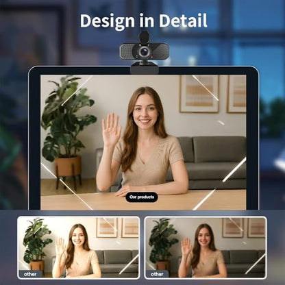 2K Webcam PC Webcam with Microphone and Physical Privacy Cover, Noise-Canceling Microphone, Auto Light Correction, Wide Angle, Plug and Play for Conferences/Online Classes/Live Streaming/Zoom/Teams - style: 2K