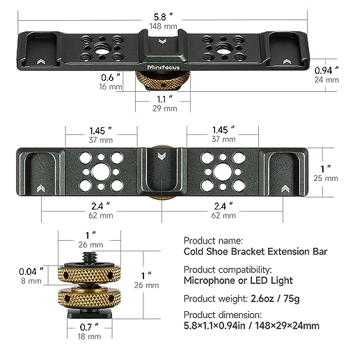 MINIFOCUS Triple Cold Shoe Extension Bar & Camera Hot Shoe Mount Adapter