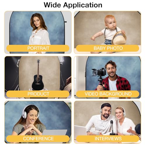 Kate 5x6.5ft(1.5x2m) Tan Blue Collapsible Backdrop Double Sided Folding Backgrounds Pop Up Reversible Backdrops for Photo Video Studio