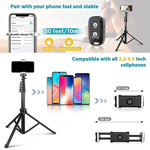 Aureday 67" Phone Tripod, Extendable Cell Phone and Camera Tripod Stand with Wireless Remote & Phone Holder, Aluminum Selfie Stick Tripod - color: Black, size: 67in