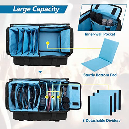 HODRANT Large DJ Gig Bag, Travel DJ Cable File Case with Padded Bottom & Detachable Dividers, DJ Gear Storage Organizer for Microphones, 14" Laptop, Sound Equipment & Music Instrument, Black, Bag Only