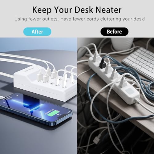 USB Fast Charger, 10-Port Portable Charging Station, Suitable for Various Devices, Compatible with iPhone, iPad, Samsung, Google, Xiaomi, Huawei and Other USB Charging Devices - color: White2